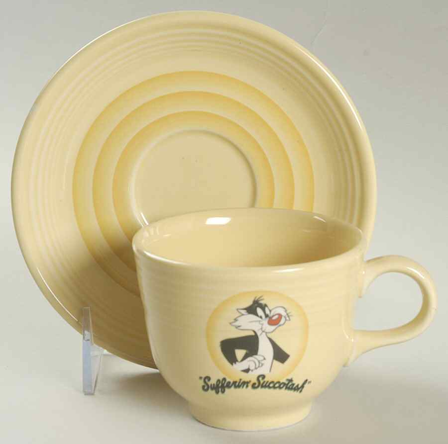 Fiesta Looney Tunes Yellow Flat Cup & Saucer Set by Homer Laughlin -1