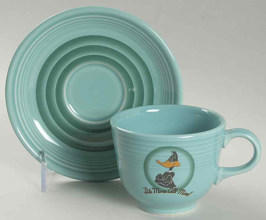 Fiesta Looney Tunes Turquoise Flat Cup & Saucer Set by Homer Laughlin -1