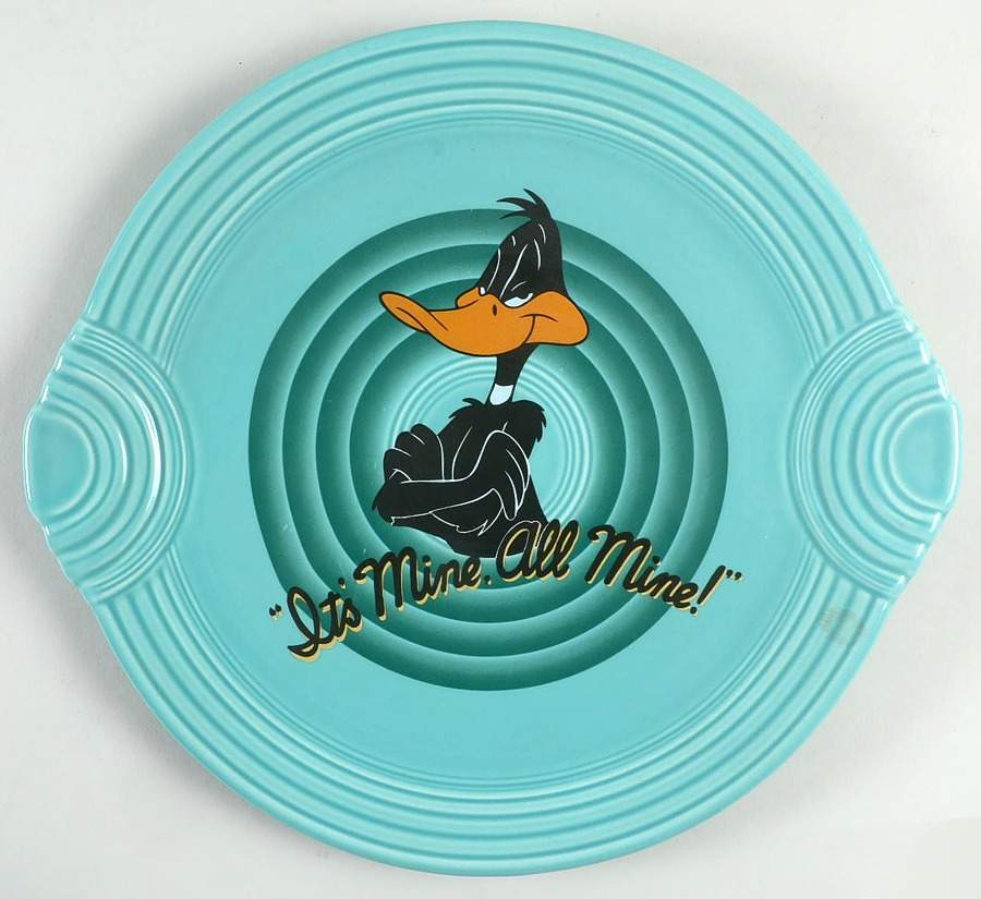 Fiesta Looney Tunes Turquoise Handled Cake Plate by Homer Laughlin -1