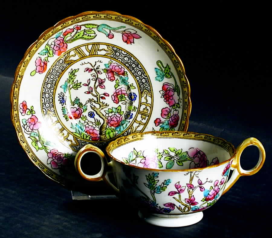 Indian Tree Footed Bouillon Cup & Saucer by HM Williamson-1