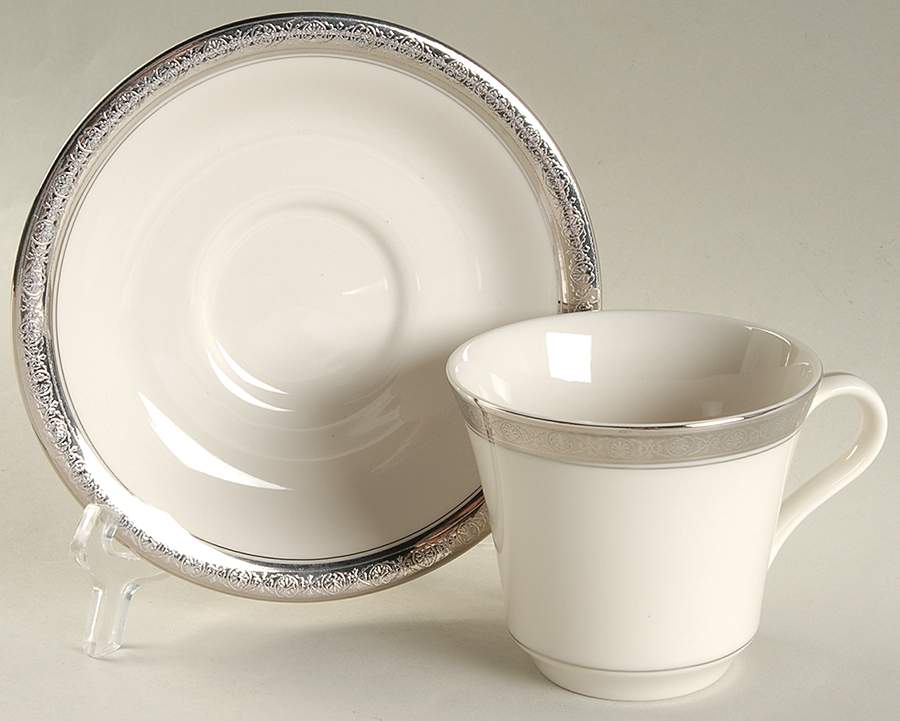 Royal Baroness (Platinum Trim) Flat Cup & Saucer Set by Heirloom Collection-1