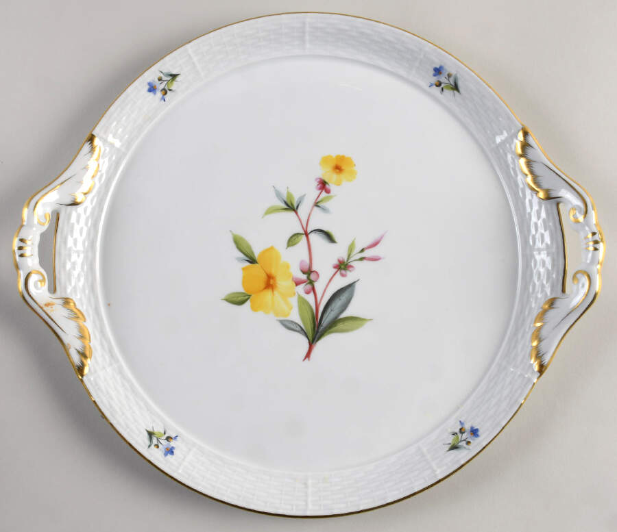 Flowers of Bermuda 12" Round Tray with Handles by Herend-1