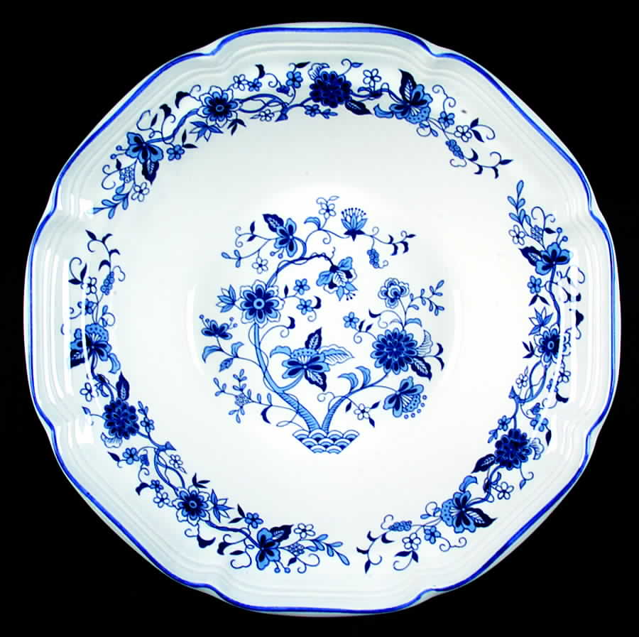 Seine Blue (Scalloped, Blue Trim) 8" Round Vegetable Bowl by Hankook-1