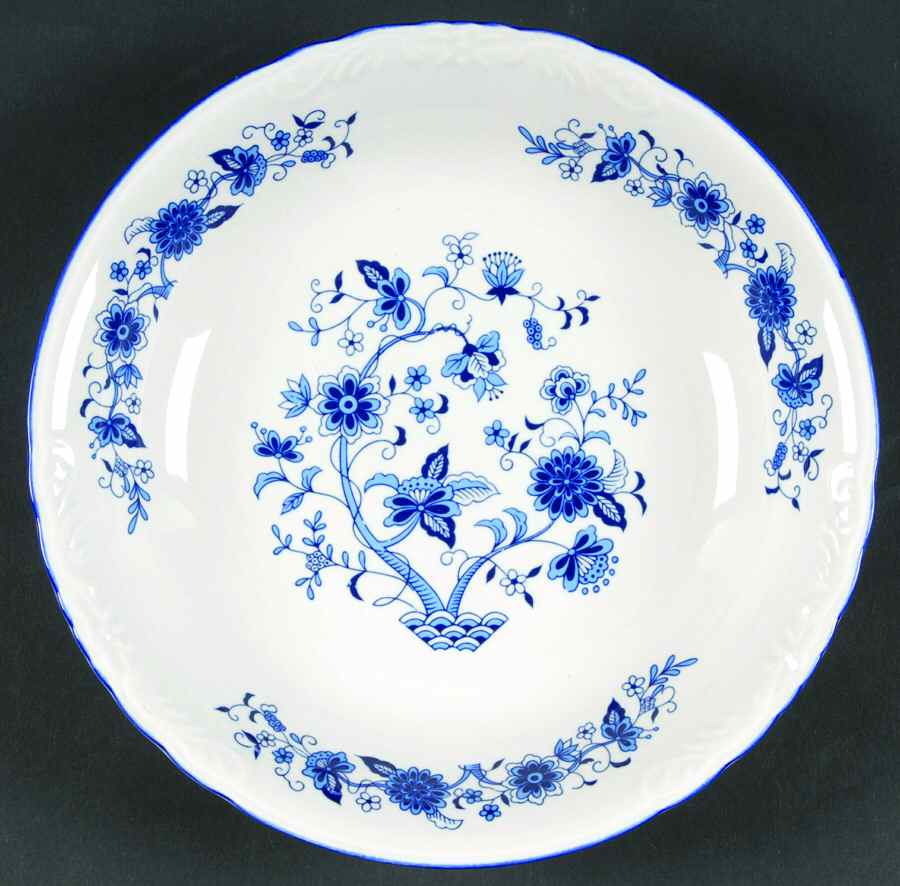 Seine Blue (Scalloped, Blue Trim) Coupe Soup Bowl by Hankook-1