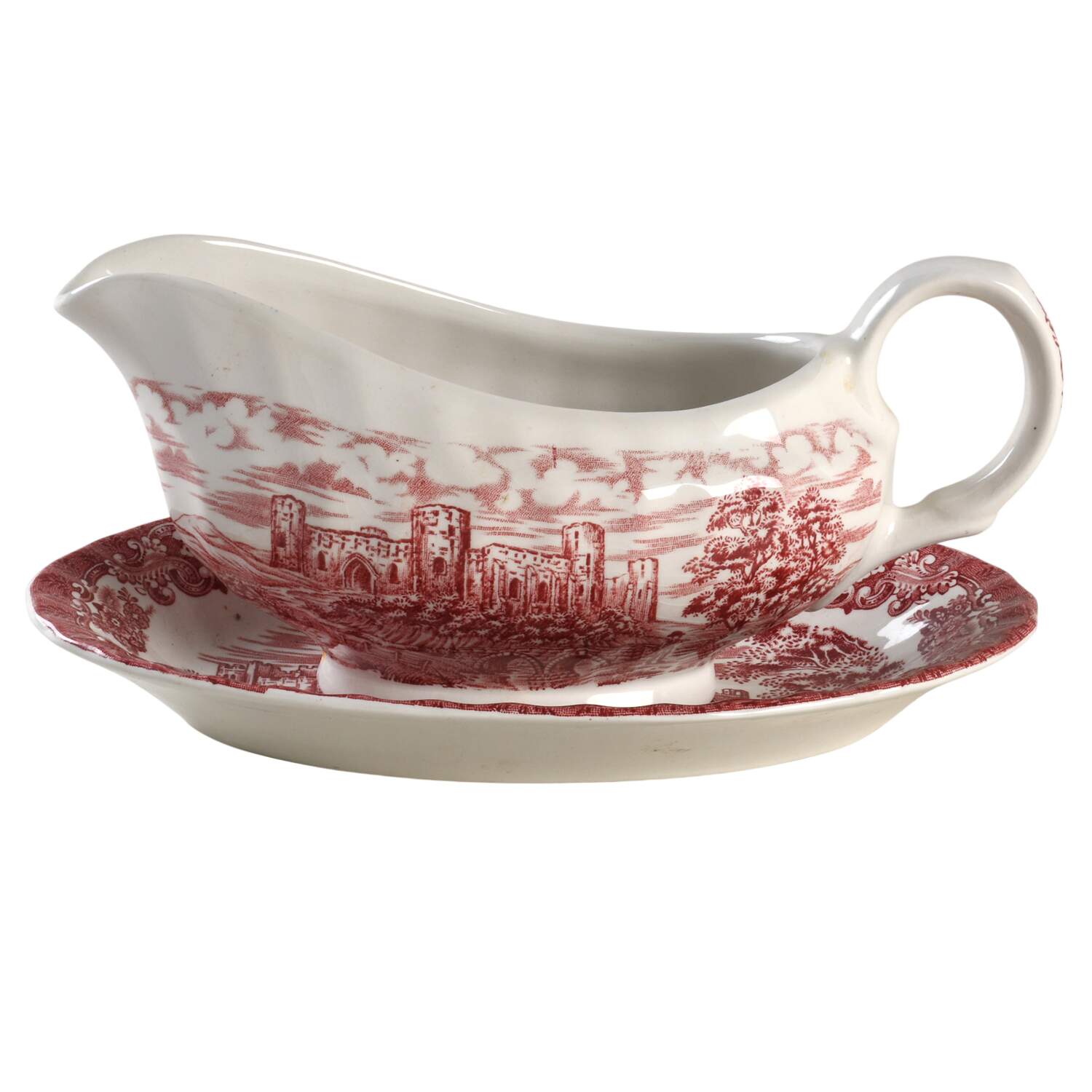 Olde Country Castles Red Gravy Boat & Underplate/Relish by Hostess Tableware-1