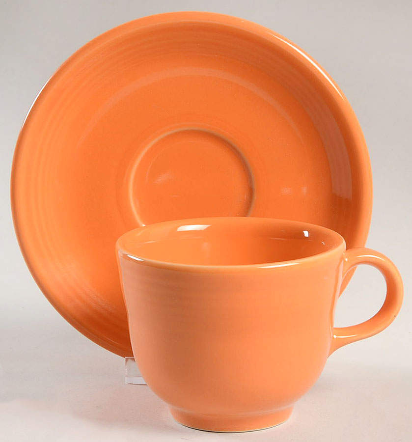 Fiesta Tangerine (Intro 2003) Flat Cup & Saucer Set by Homer Laughlin -1