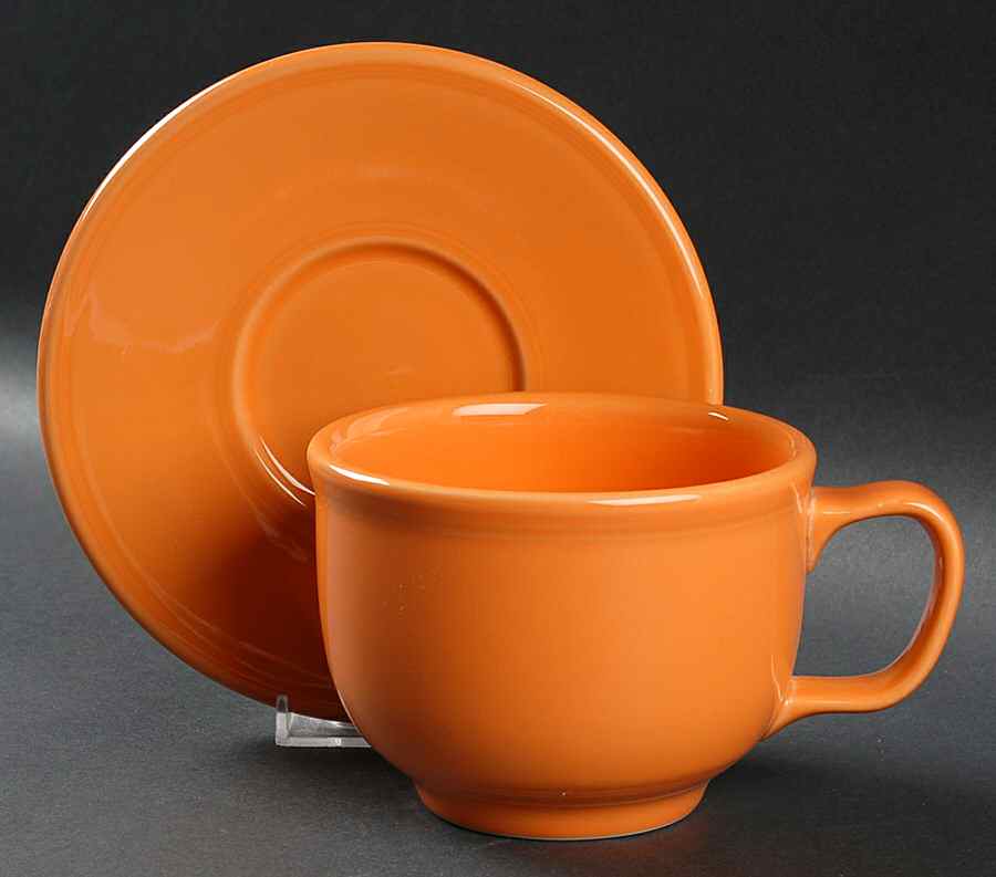 Fiesta Tangerine (Intro 2003) Jumbo Cup & Saucer Set by Homer Laughlin -1