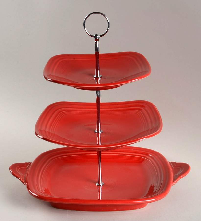 Fiesta Scarlet (Intro 2004) 3 Tiered Serving Tray (SQTRH,LPS,SPS) by Homer Laughlin -1
