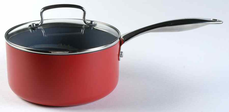 Fiesta Scarlet (Intro 2004) 2 Quart Metal Covered Saucepan by Homer Laughlin -1