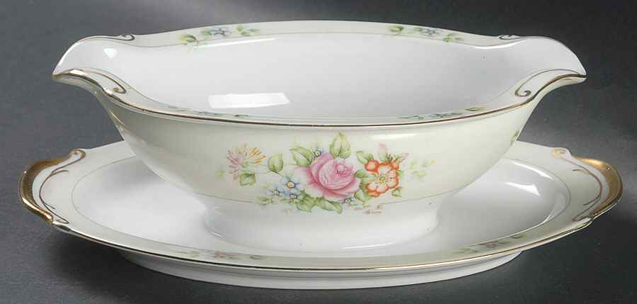 HIR48 Gravy Boat with Attached Underplate by Hira China-1