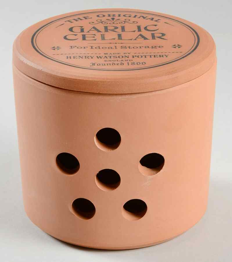 The Original Suffolk (Terra Cotta) (Pierced) Garlick Cellar & Lid by Henry Watson-1