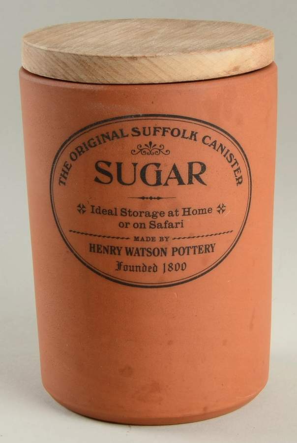 The Original Suffolk (Terra Cotta) Sugar Canister & Wood Lid by Henry Watson-1