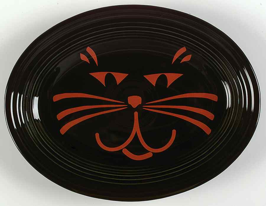 Fiesta Black Cat (Black Body) 11" Oval Serving Platter by Homer Laughlin -1