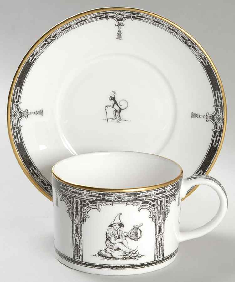 Chinoiserie Black (Ebony) Flat Cup & Saucer Set by Home James-1