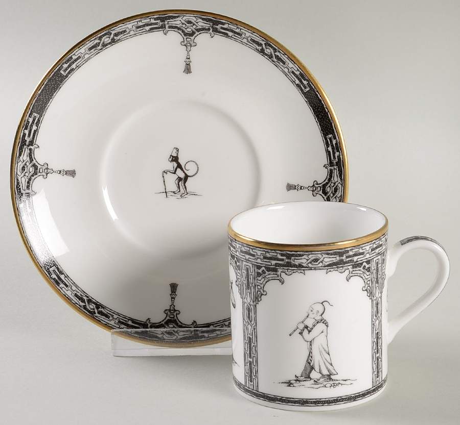Chinoiserie Black (Ebony) Flat Demitasse Cup & Saucer Set by Home James-1