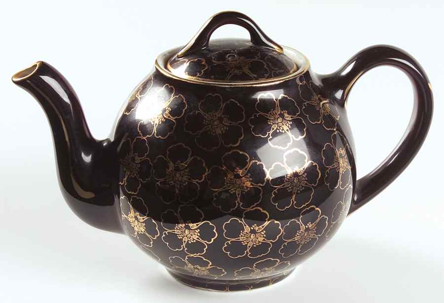 French Flower Black 12 Ounce French Teapot & Lid by Hall-1