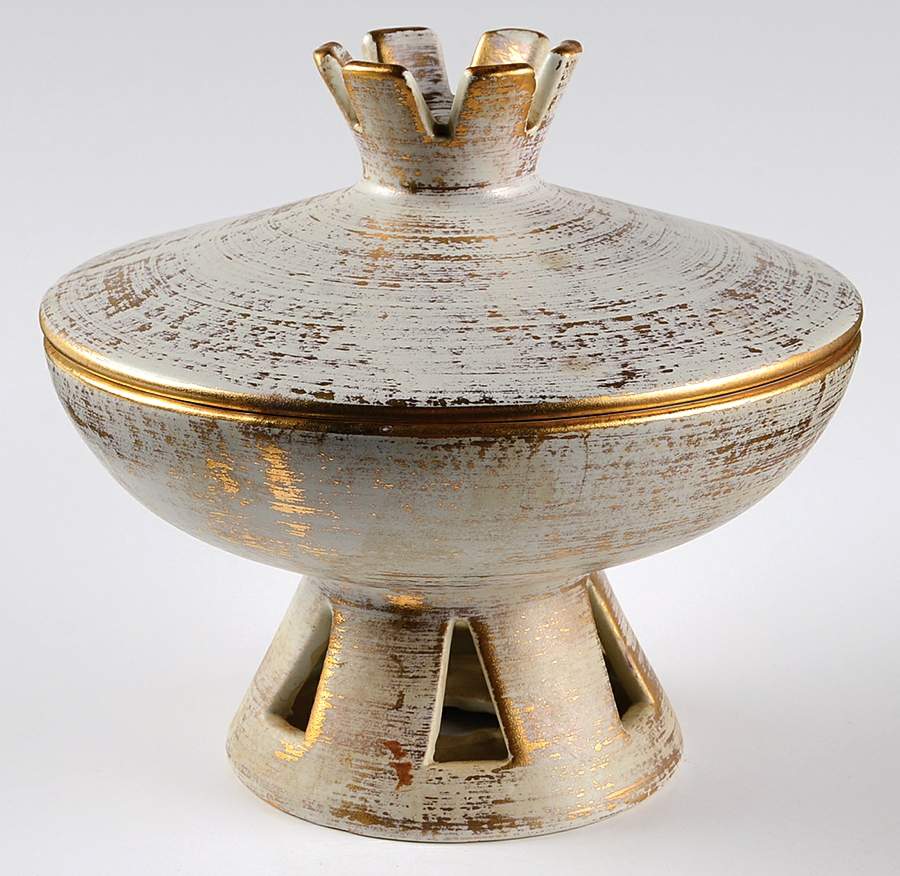 Gold Tweed Candy Box & Lid by Haeger-1