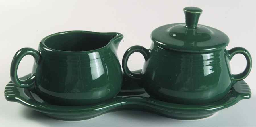 Fiesta Evergreen (Intro 2007) Creamer & Sugar with Lid & Tray Set by Homer Laughlin -1