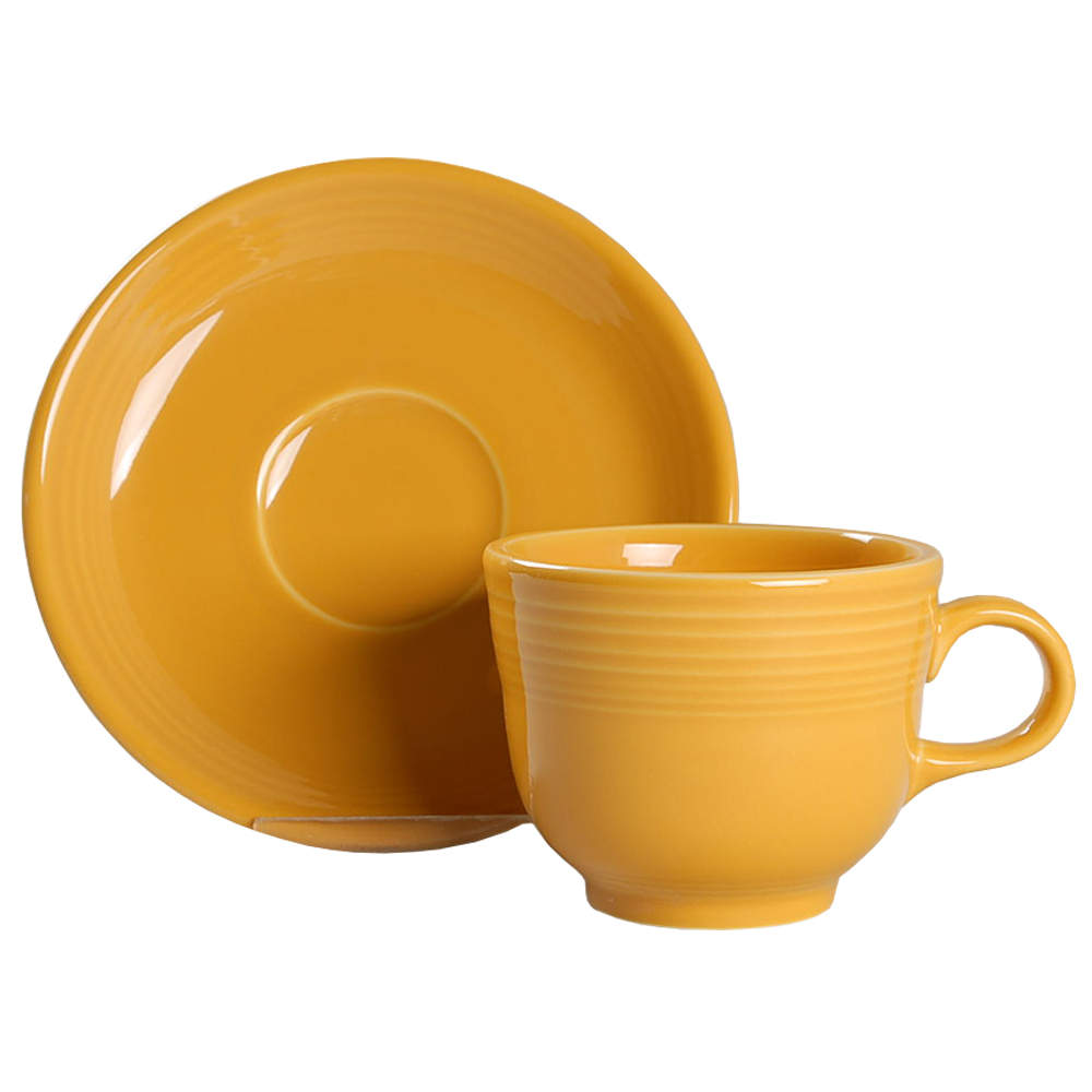 Fiesta Marigold (Intro 2008, 75th Anniversary) Flat Cup & Saucer Set by Homer Laughlin -1