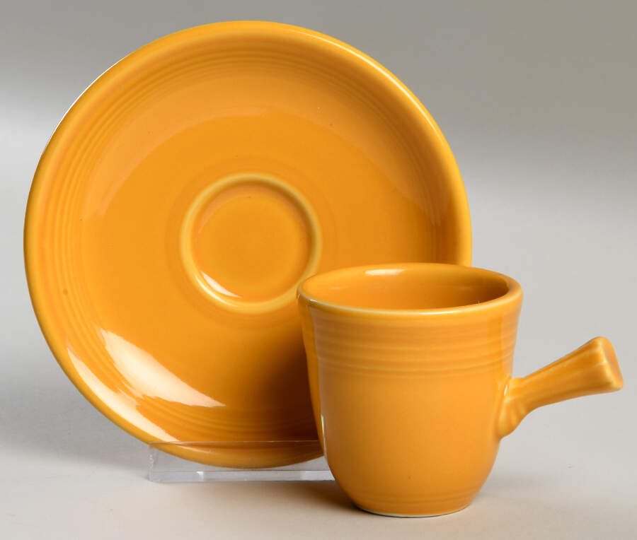 Fiesta Marigold (Intro 2008, 75th Anniversary) Stick Handle Demitasse Cup & Saucer Set by Homer Laughlin -1