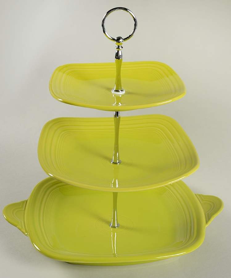 Fiesta Lemongrass (Intro 2009) 3 Tiered Serving Tray (SQTRH,LPS,SPS) by Homer Laughlin -1