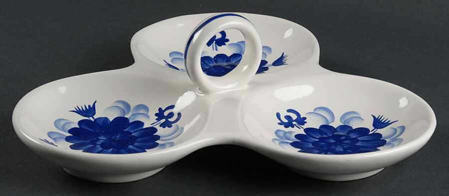 Flower 3-Part Relish with Center Ceramic Handle by Kent Pottery-1