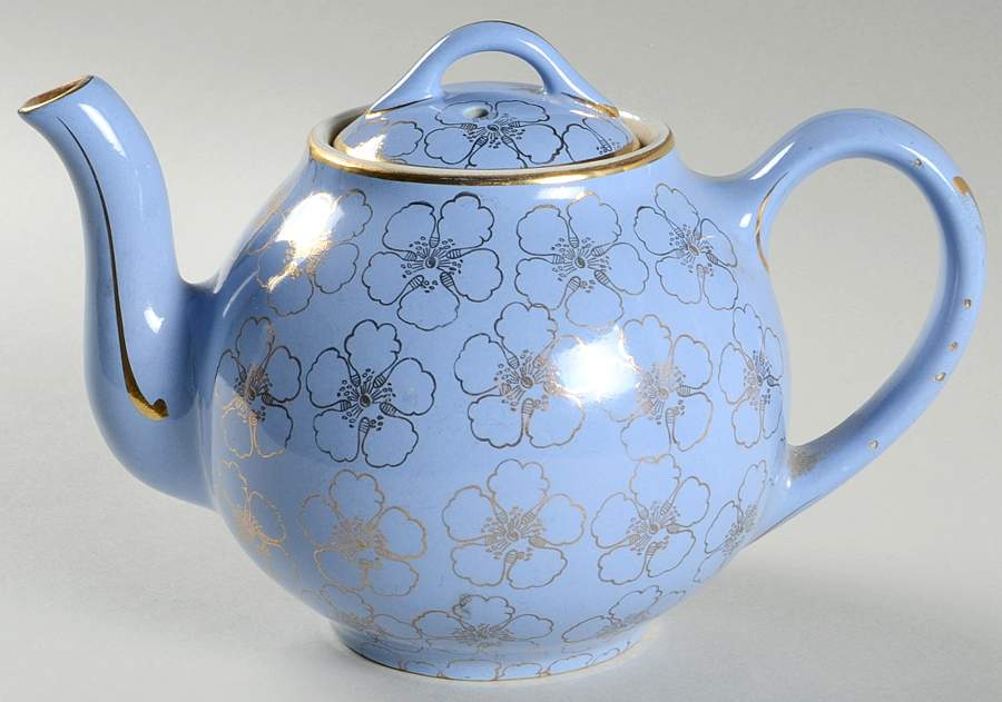 French Flower Cadet Blue 12 Ounce French Teapot & Lid by Hall-1