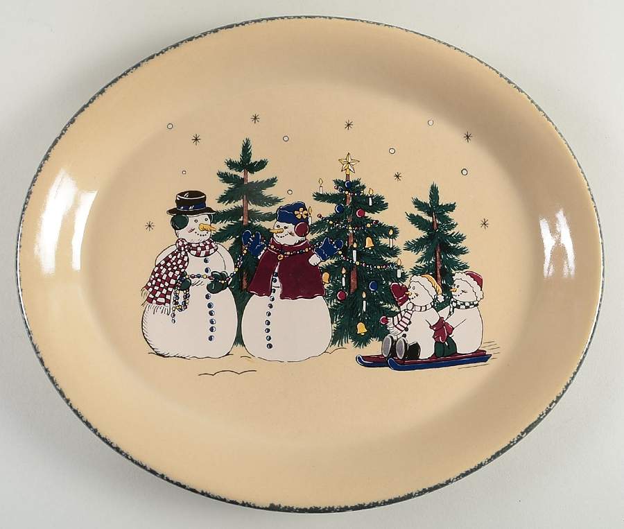 Snowman 12" Oval Serving Platter by Home & Garden Party-1