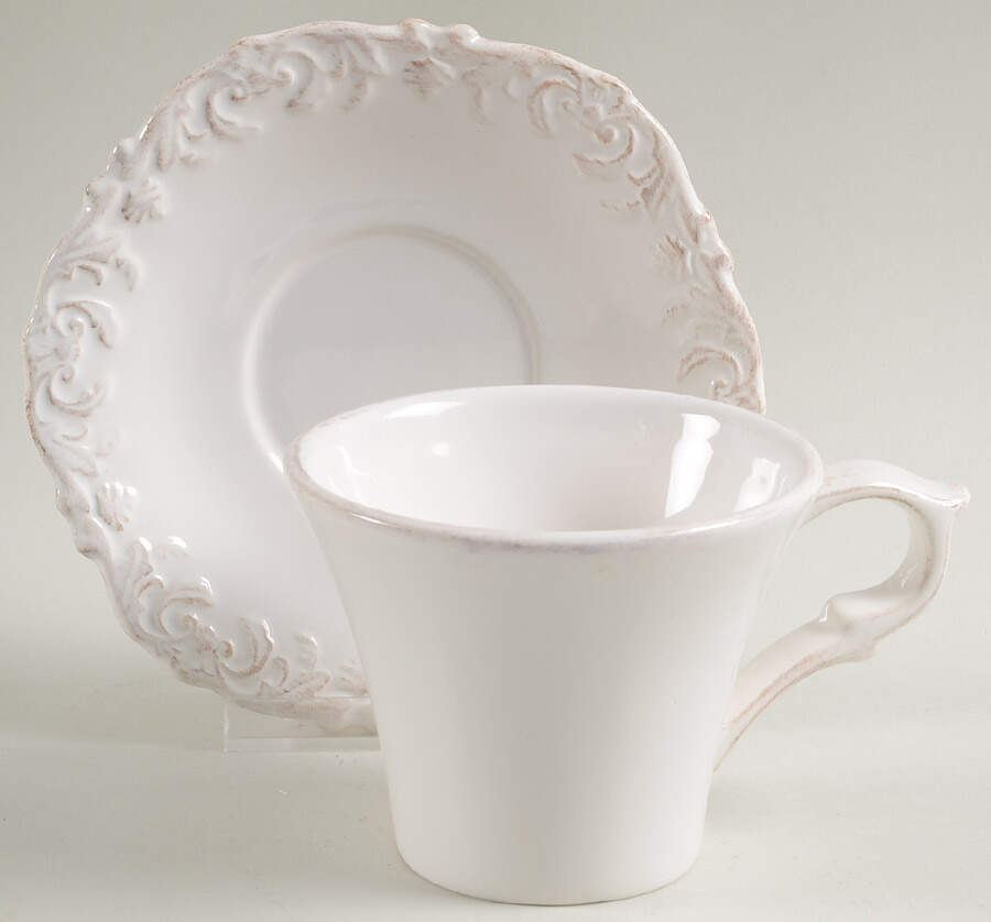 Madison Collection Antique White Flat Cup & Saucer Set by Home Essentials-1