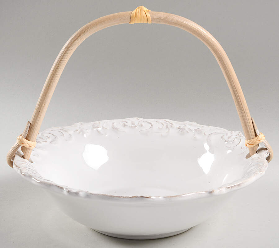 Madison Collection Antique White 7''-7 1/4'' Basket W/Bamboo Handle HC by Home Essentials-1