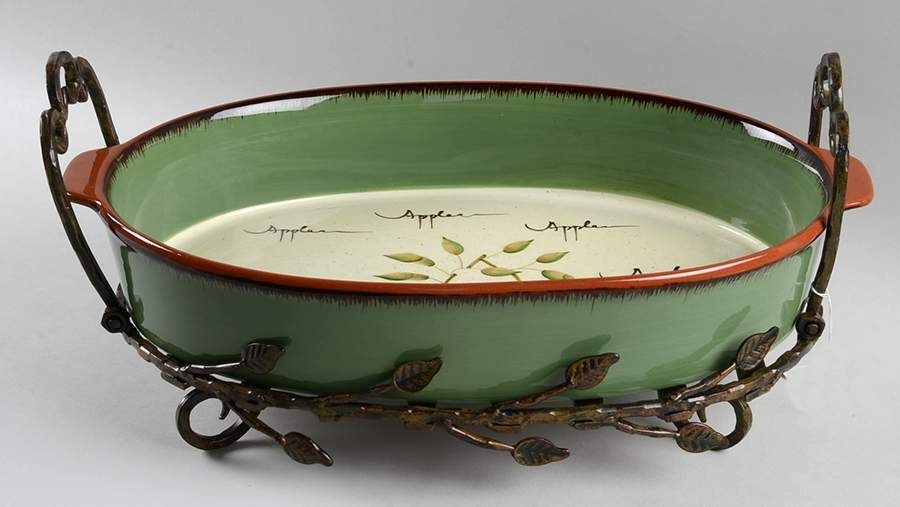 Apple Orchard Collection Oval Baker with Metal Stand by Home Interiors-1