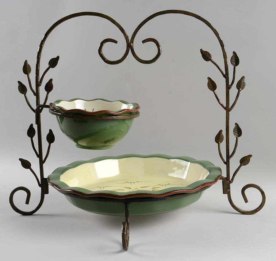 Apple Orchard Collection Chip & Dip Set w/Metal Stand (DIB, PIEP12) by Home Interiors-1