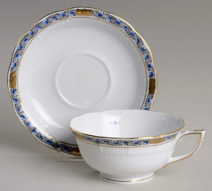 Chinese Bouquet Garland Black and Blue Footed Cup & Saucer Set by Herend-1