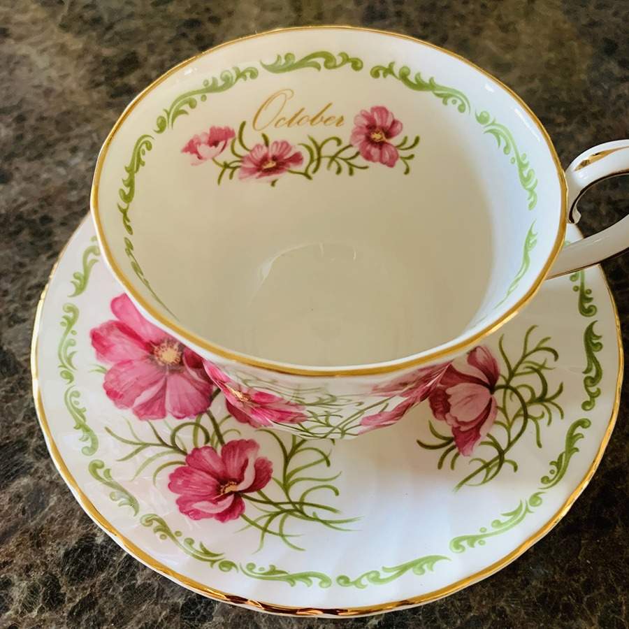 Flower of the Month Flat Cup & Saucer Set by House of Global Art-1