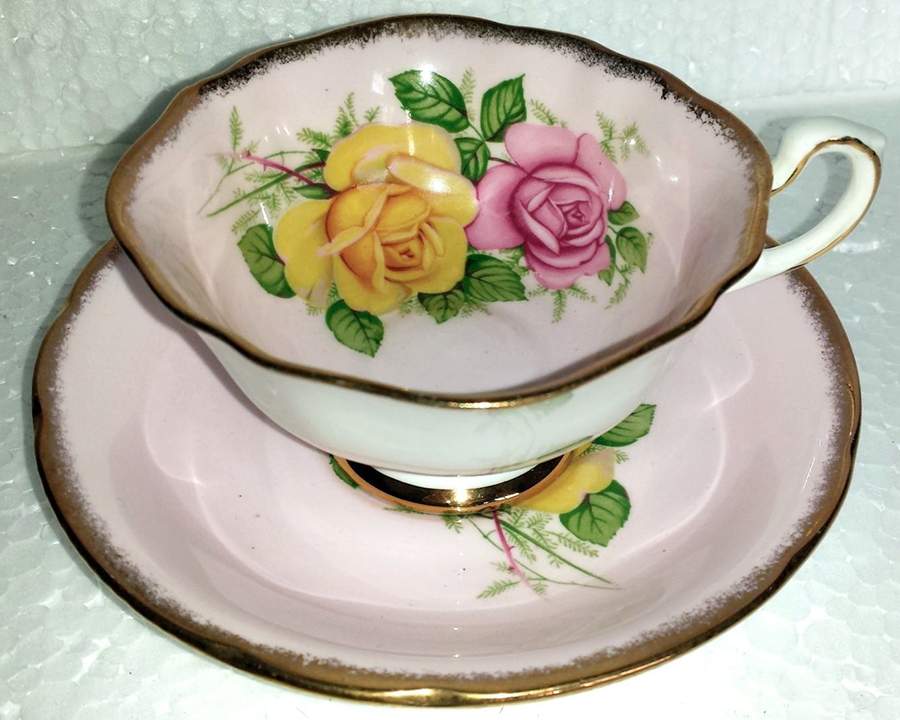 HRG4 Footed Cup & Saucer Set by Harleigh (England)-1