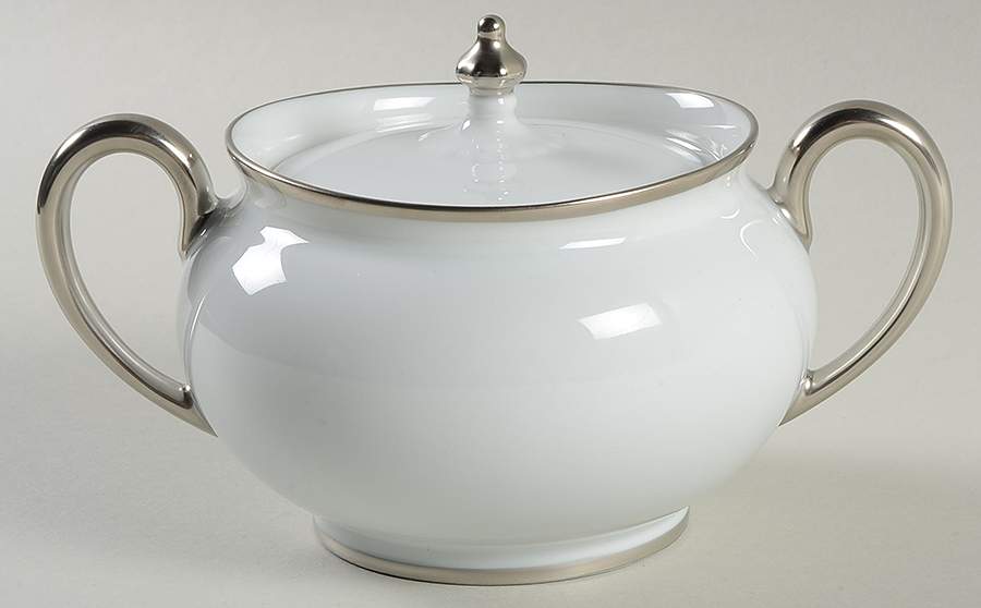 Color Block Platinum White Sugar Bowl & Lid by Haviland-1