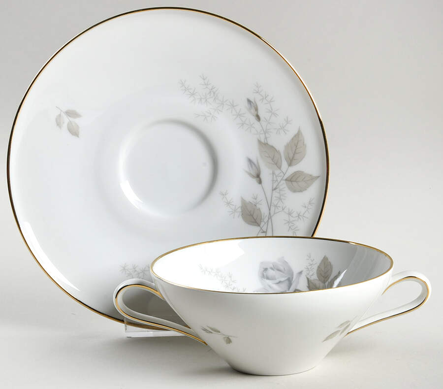 Grey Rose Gold Trim Flat Cream Soup Bowl & Saucer Set by Heinrich - H&C-1
