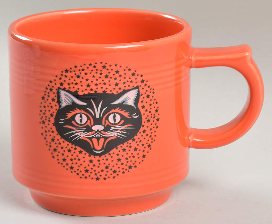 Fiesta Black Cat (Poppy Orange Body) Stackable Mug by Homer Laughlin -1