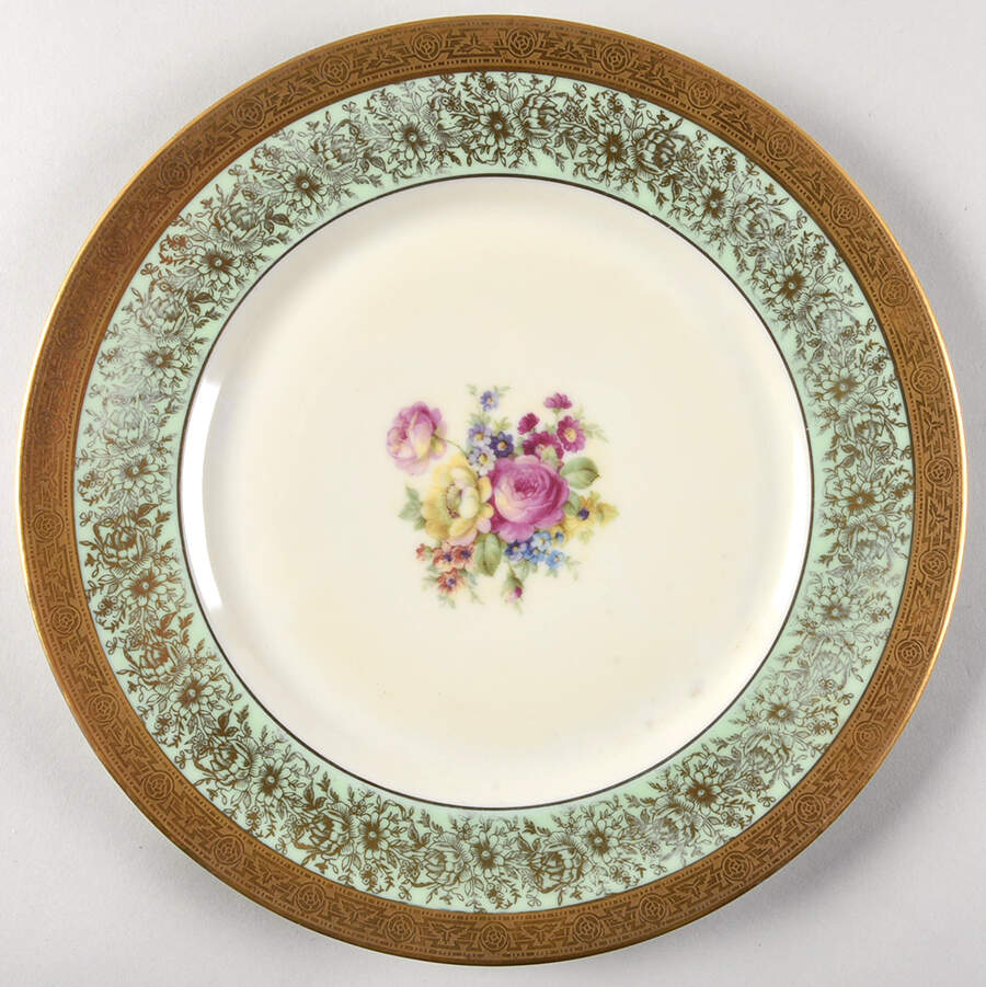 6304 (Floral, Green Rim)` Dinner Plate by Heinrich - H&C-1