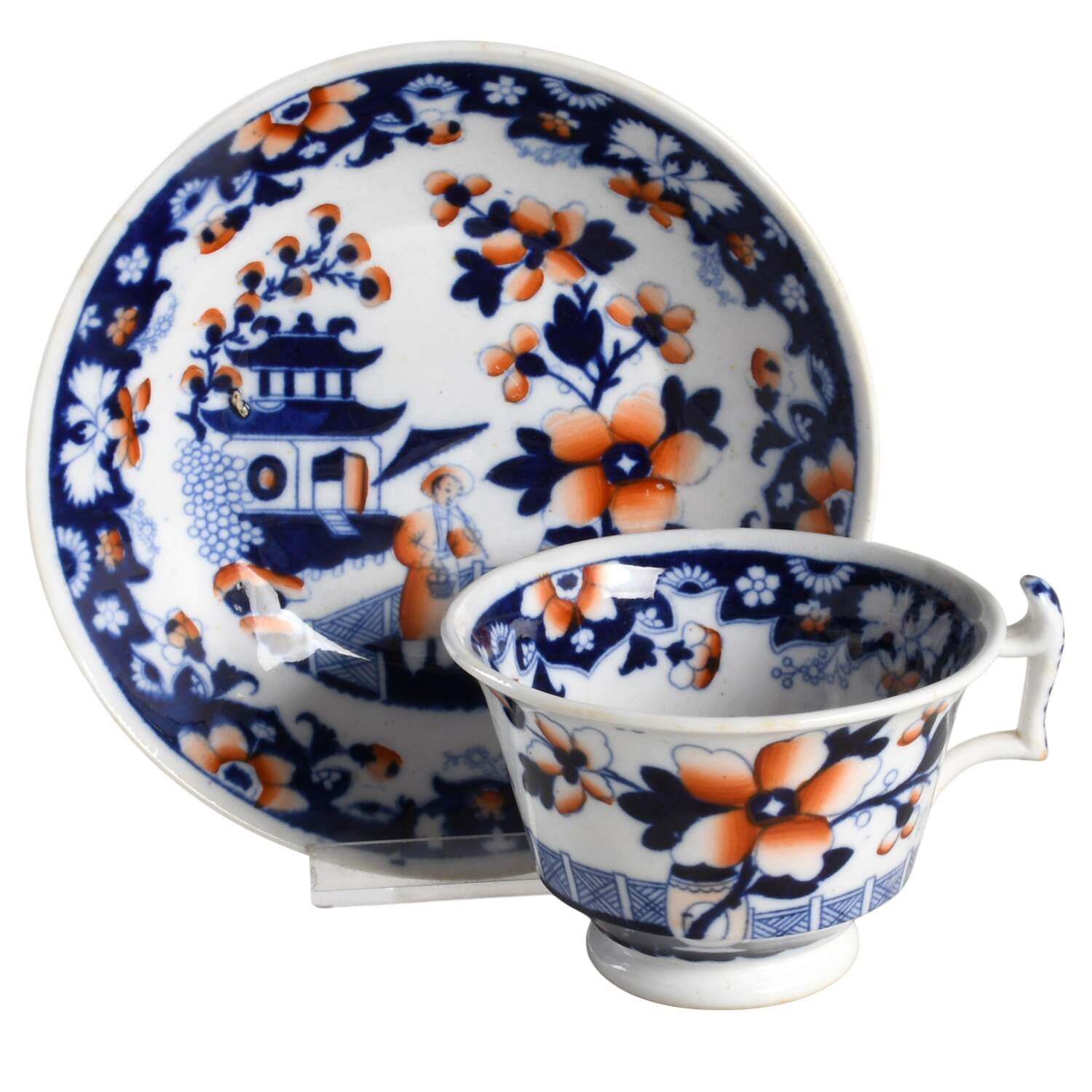 Man with Basket of Eggs Footed Cup & Saucer Set by Hilditch & Sons-1