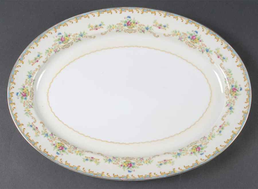 Jacqueline (Blue Edge) 16" Oval Serving Platter by Imperial (Japan)-1