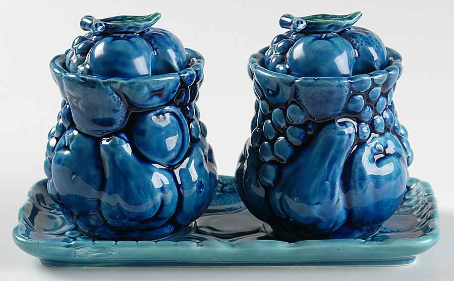Mood Indigo Blue (5 Piece) Condiment Set (2 Jars with Lids on Tray) by Inarco (Japan)-1
