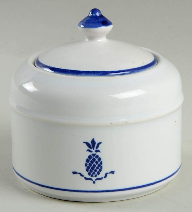 Country Blue Sugar Bowl & Lid by International House-1