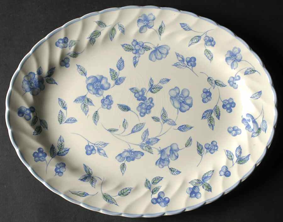 BRISTOL BLUE (Blue Trim) 12" Oval Serving Platter by International-1