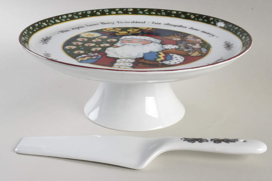 Christmas Story 11" Pedestal Cake Stand & Ceramic Server by International-1