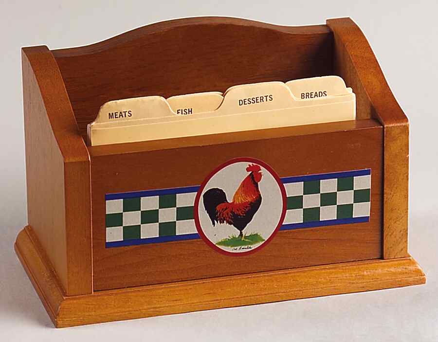 Ella's Rooster Wood Open Recipe Box by International-1