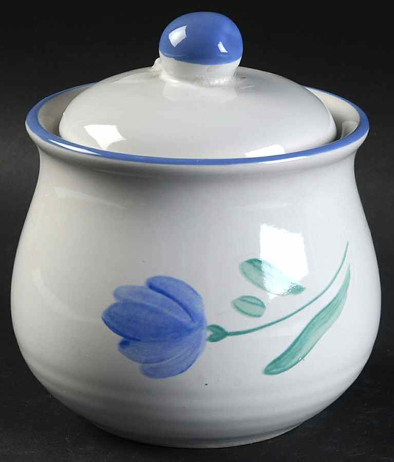 Petals Blue Sugar Bowl & Lid by International-1