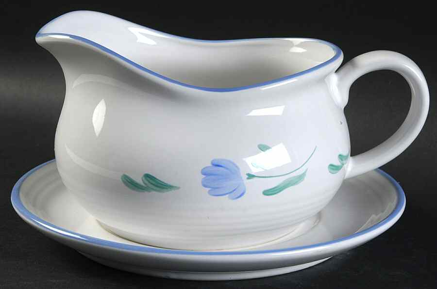 Petals Blue Gravy Boat & Underplate by International-1