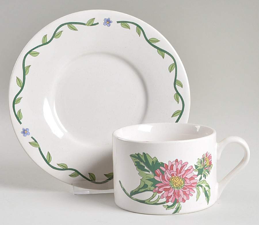 Terrace Blossoms Flat Cup & Saucer Set by International-1