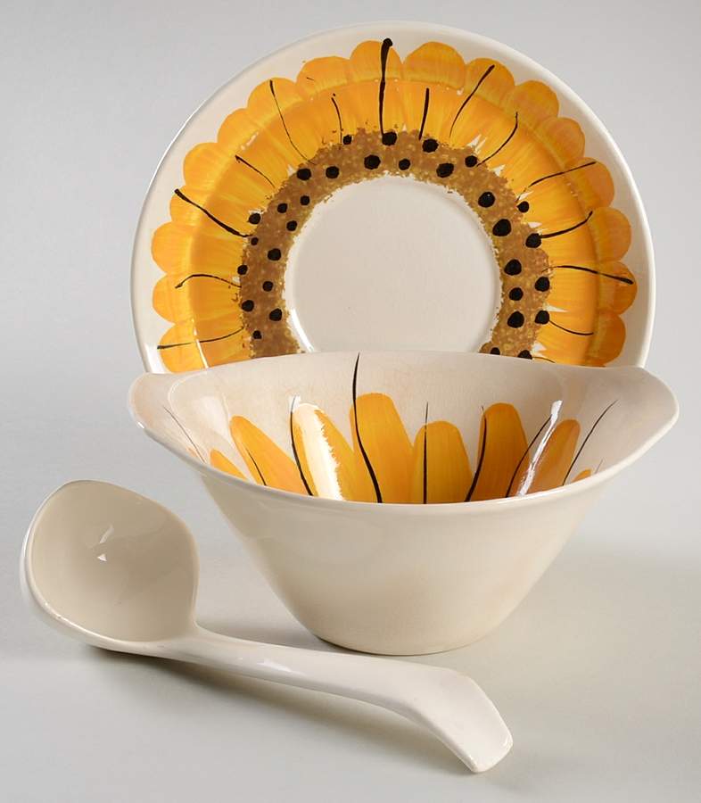 Sunflower Sauce Boat & Underplate with Ladle by Island Worcester-1
